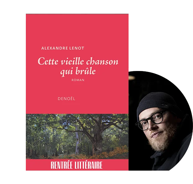 Couverture du livre "cette vieille chanson qui brule" et portrait d'Eric Lenot.