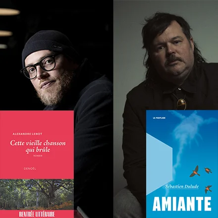 Portrait de Sébastien Dulude et Alexandre Lenot avec leurs livres