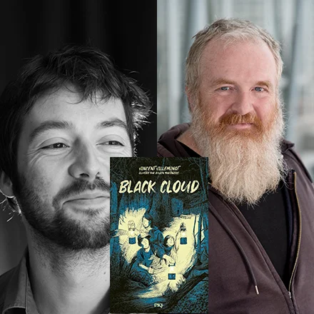 Portrait de Julien Martinière et Vincent Villeminot et de leur livre Black Cloud