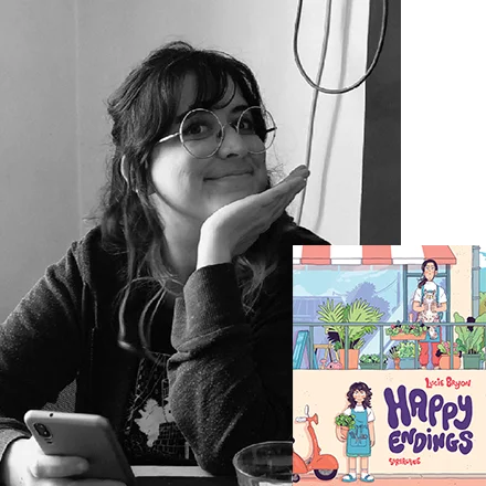 Portrait de Lucie Bryon et de son livre Happy endings