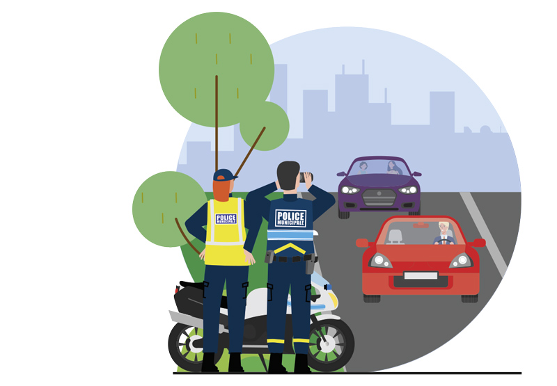 Une illustration montre des motards réaliser un contrôle routier.