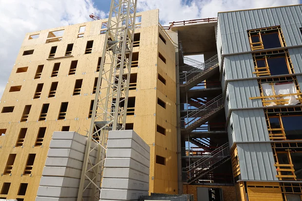 Chantier de l'immeuble Hautbois, rue Gustave Flaubert.